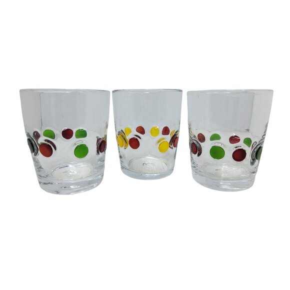 hand made Other - vintage set of 3 hand blown 14oz high ball, beer, drink dot glasses